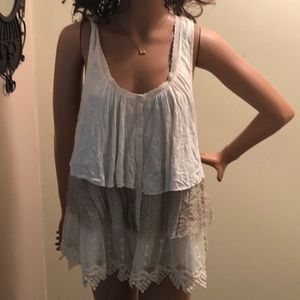 Free people Cream and taupe embellished tank top